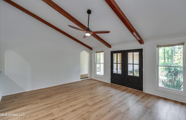 551 Holly Bush Rd, Brandon, MS 39047 - entryway with french doors, light wood-style floors, ceiling fan, and arched walkways
