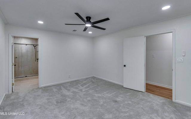 551 Holly Bush Rd, Brandon, MS 39047 - unfurnished bedroom with carpet, recessed lighting, baseboards, connected bathroom, and a ceiling fan