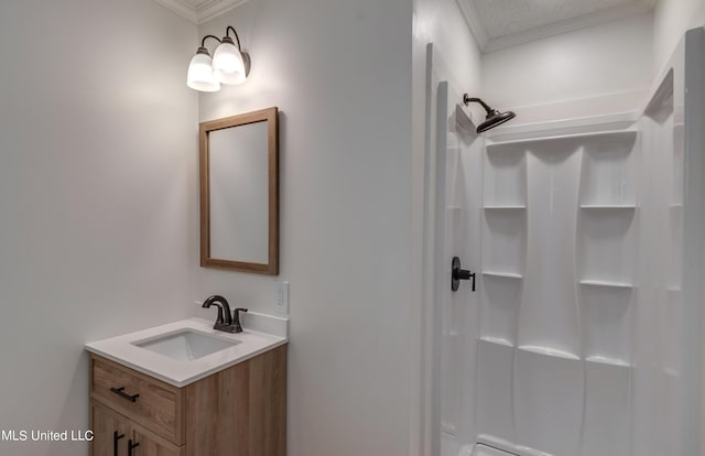 551 Holly Bush Rd, Brandon, MS 39047 - bathroom featuring ornamental molding, a shower, and vanity