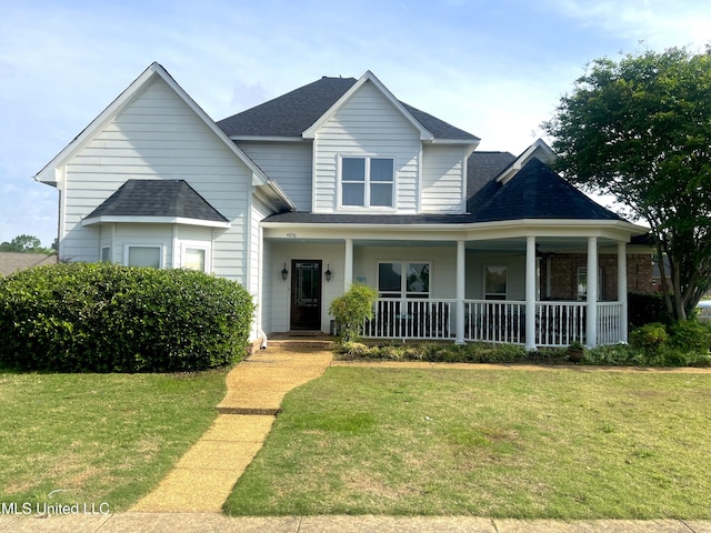 4896 Park N Dr, Olive Branch, MS 38654 - view of front facade with covered porch, a front lawn, and a shingled roof