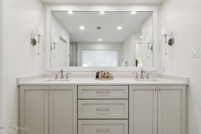 bathroom with vanity and walk in shower