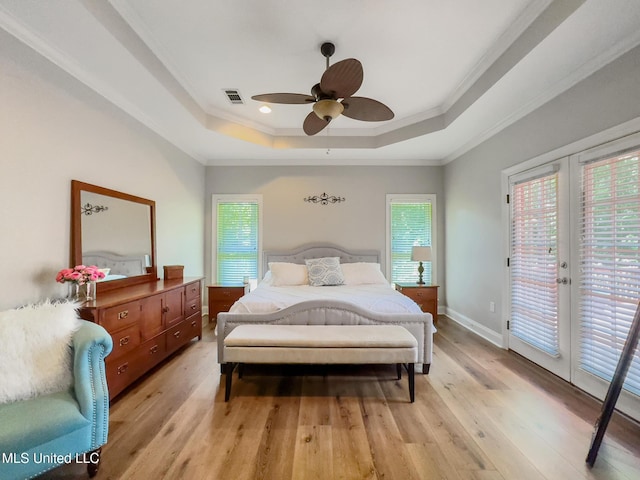 66 Auburn Pl, Hattiesburg, MS 39402 - bedroom with access to outside, light wood-style flooring, multiple windows, crown molding, and recessed lighting