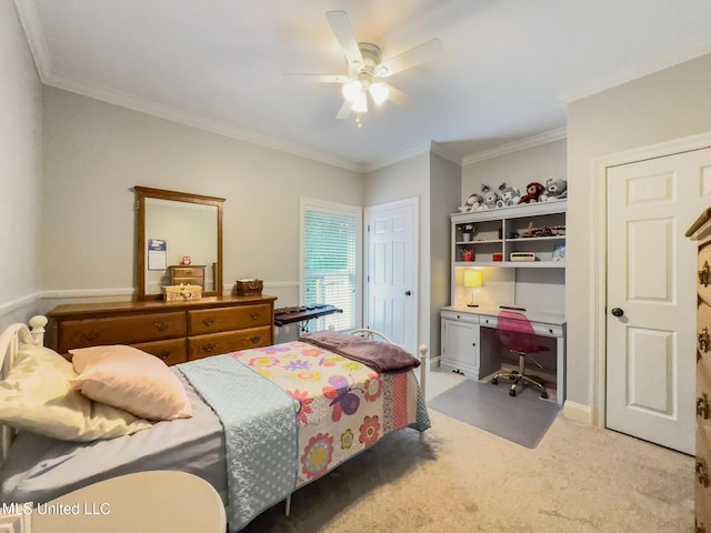66 Auburn Pl, Hattiesburg, MS 39402 - bedroom featuring crown molding, carpet, a desk, and a ceiling fan