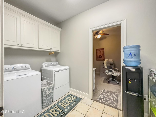 66 Auburn Pl, Hattiesburg, MS 39402 - washroom featuring washer and clothes dryer, cabinet space, tile patterned floors, and a ceiling fan