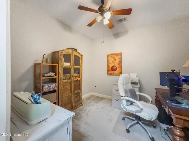 66 Auburn Pl, Hattiesburg, MS 39402 - carpeted home office featuring ceiling fan and vaulted ceiling