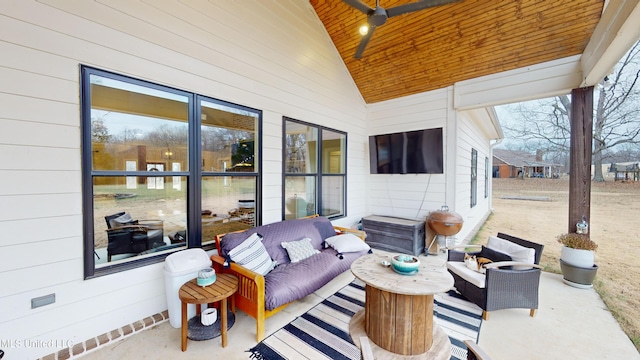 view of patio featuring an outdoor living space and ceiling fan