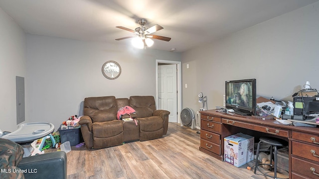 8 Skeeter Ln, Carriere, MS 39426 - office with ceiling fan, light wood finished floors, and electric panel