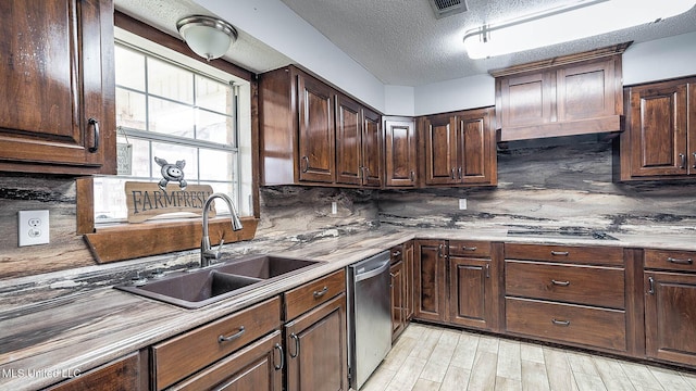 8 Skeeter Ln, Carriere, MS 39426 - kitchen featuring stainless steel dishwasher, decorative backsplash, a sink, cooktop, and a textured ceiling