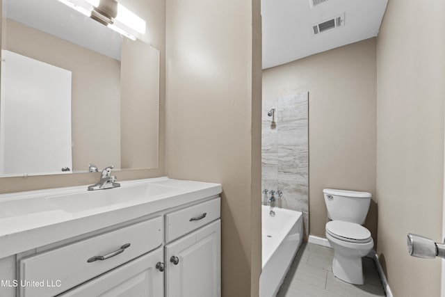 full bathroom with tile patterned floors, vanity, toilet, and bathing tub / shower combination