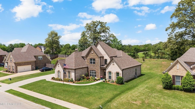 650 Bouldercrest Dr, Southaven, MS 38672 - view of front of house with stone siding, a garage, a front yard, brick siding, and driveway