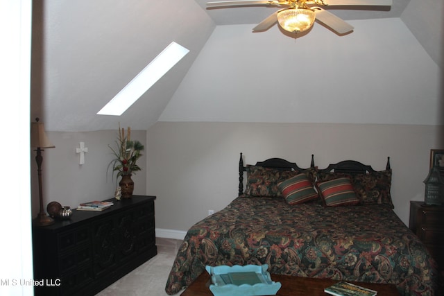 709 Oak Trl, Canton, MS 39046 - bedroom with a skylight, vaulted ceiling, and ceiling fan