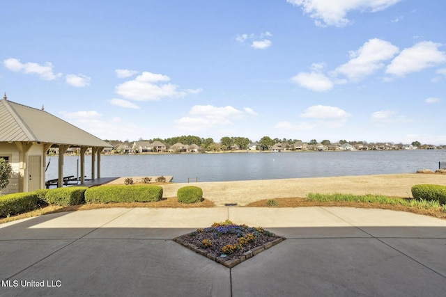 view of water feature with a boat dock