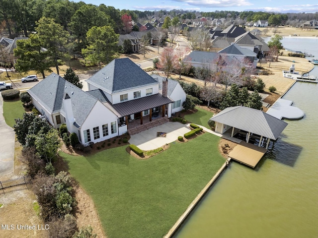 bird's eye view featuring a water view