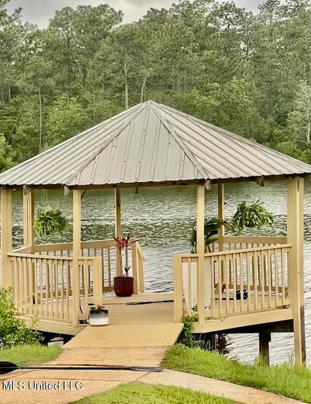 view of dock featuring a water view