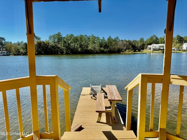 view of dock with a water view