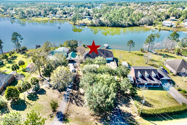 aerial view with a water view