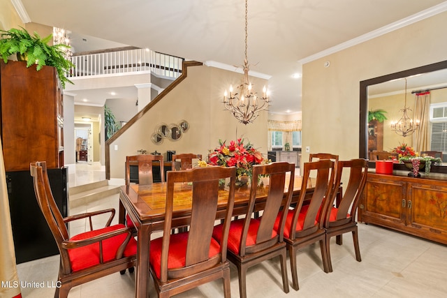 19592 Champion Cir, Gulfport, MS 39503 - dining space featuring a chandelier, crown molding, and stairs