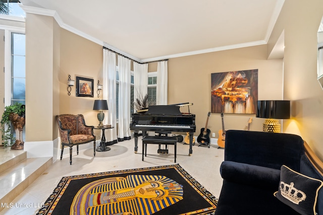 19592 Champion Cir, Gulfport, MS 39503 - sitting room featuring baseboards, crown molding, plenty of natural light, and tile patterned floors