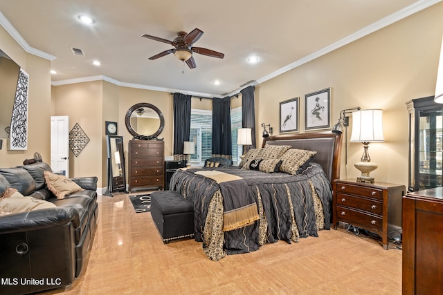 19592 Champion Cir, Gulfport, MS 39503 - bedroom featuring crown molding, recessed lighting, a ceiling fan, and baseboards