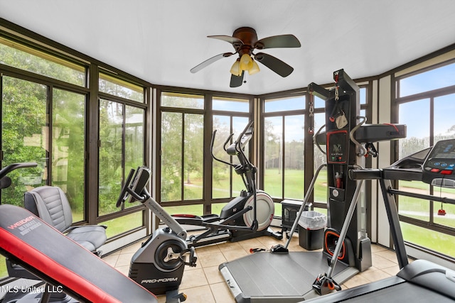 19592 Champion Cir, Gulfport, MS 39503 - exercise area featuring a ceiling fan and light tile patterned floors
