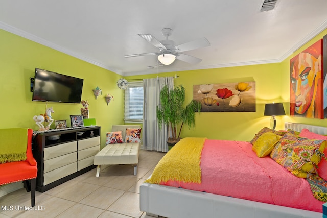 19592 Champion Cir, Gulfport, MS 39503 - tiled bedroom with crown molding and a ceiling fan