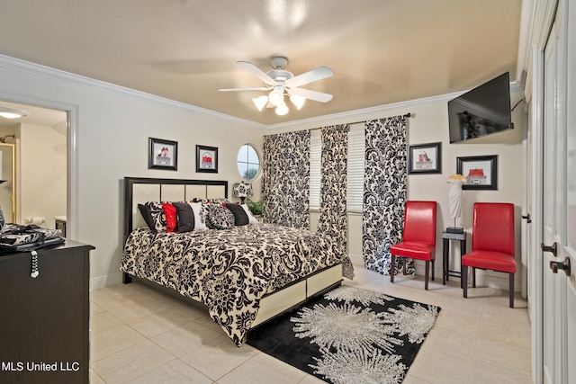 19592 Champion Cir, Gulfport, MS 39503 - bedroom with ornamental molding, light tile patterned floors, baseboards, and ceiling fan