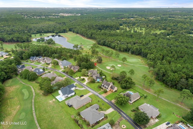 19592 Champion Cir, Gulfport, MS 39503 - aerial view of property and surrounding area featuring a nearby body of water, a local golf course, a heavily wooded area, and nearby suburban area