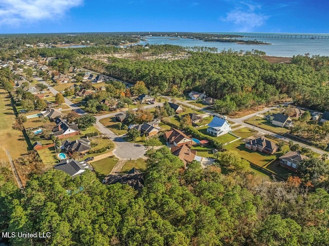 aerial view with a water view