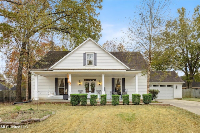 view of front facade with french doors and a front lawn