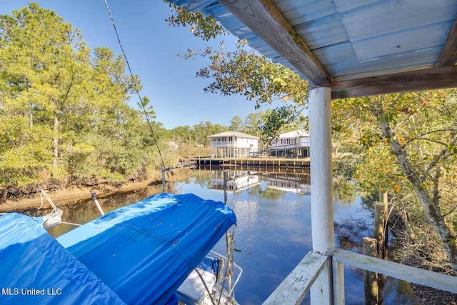 dock area with a water view