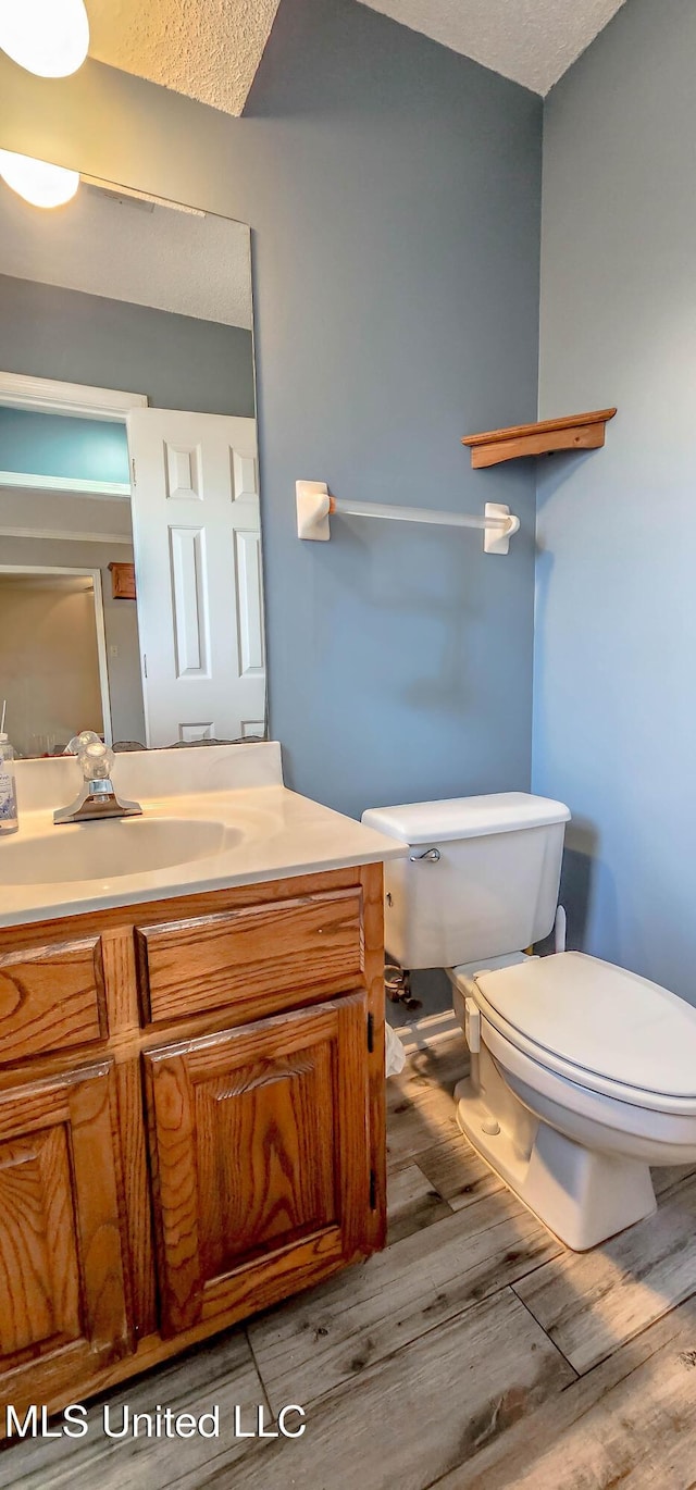 bathroom featuring vanity, hardwood / wood-style flooring, and toilet