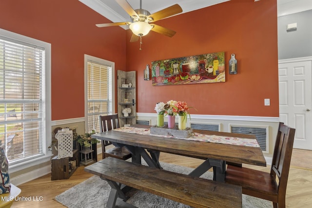 408 Abbey Woods, Brandon, MS 39047 - dining room featuring ceiling fan, plenty of natural light, and light wood-style flooring