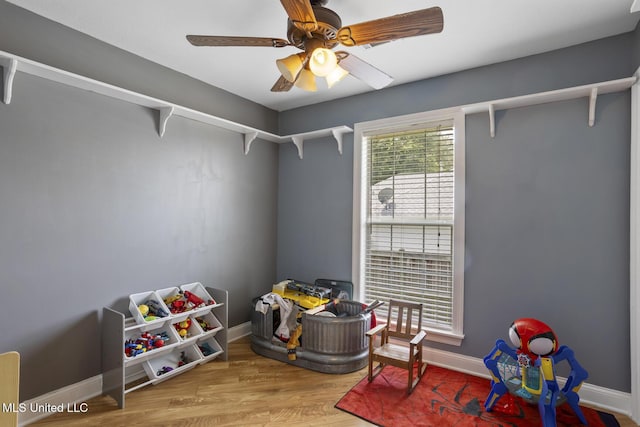 408 Abbey Woods, Brandon, MS 39047 - rec room with ceiling fan, wood finished floors, and baseboards