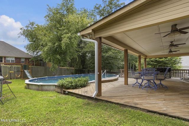 408 Abbey Woods, Brandon, MS 39047 - wooden terrace with a ceiling fan and outdoor dining space