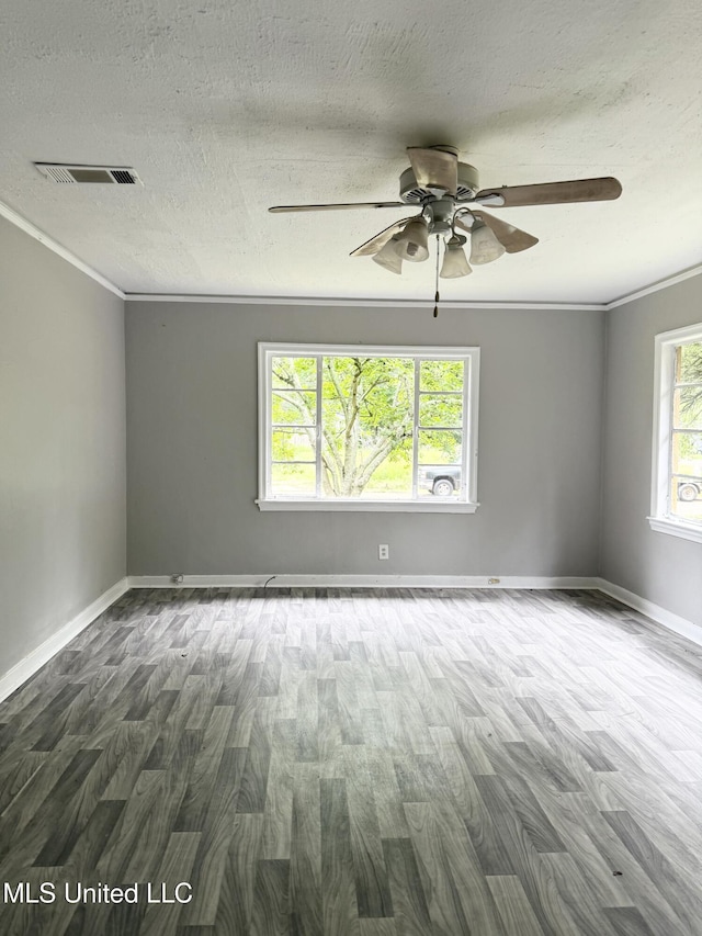 4189 Del Rosa Dr, Jackson, MS 39206 - unfurnished room with wood finished floors, ceiling fan, ornamental molding, and a textured ceiling