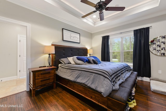 3112 Eagle Ridge Rd, Vancleave, MS 39565 - bedroom featuring a raised ceiling, ornamental molding, wood finished floors, recessed lighting, and ceiling fan