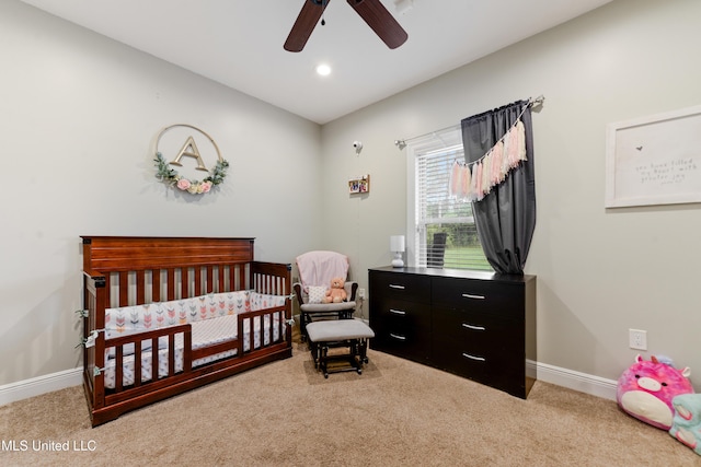 3112 Eagle Ridge Rd, Vancleave, MS 39565 - carpeted bedroom with a crib, ceiling fan, and recessed lighting