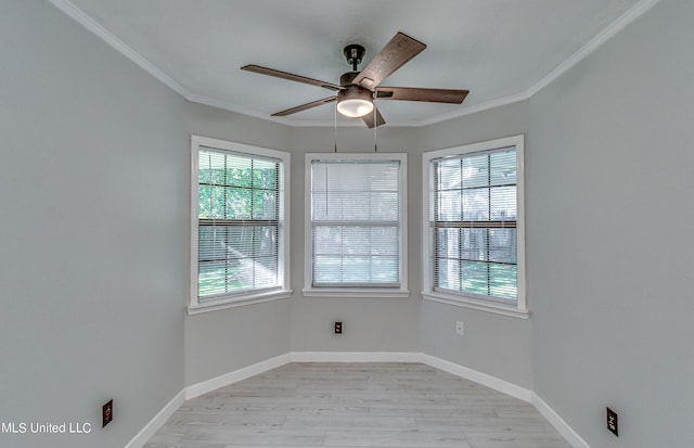 118 Bellegrove Blvd, Brandon, MS 39047 - unfurnished room with plenty of natural light, ornamental molding, a ceiling fan, and light wood-type flooring