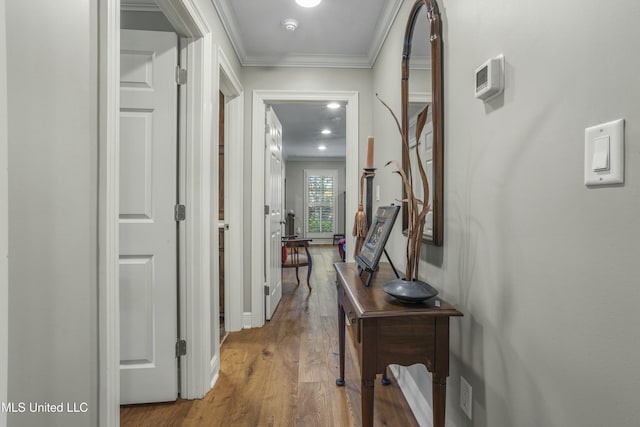 2629 Park View Dr, Biloxi, MS 39531 - hallway featuring ornamental molding and wood finished floors