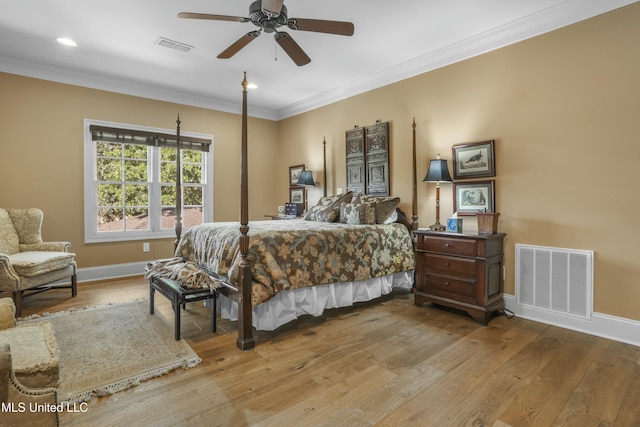 2629 Park View Dr, Biloxi, MS 39531 - bedroom with baseboards, wood finished floors, crown molding, recessed lighting, and ceiling fan