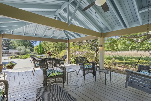 2629 Park View Dr, Biloxi, MS 39531 - wooden deck with a gazebo, ceiling fan, and outdoor dining area