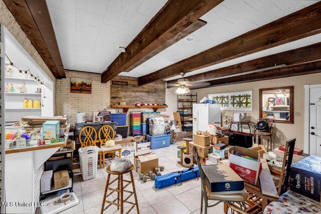615 Baker St, Wiggins, MS 39577 - tiled living area with beamed ceiling and a ceiling fan