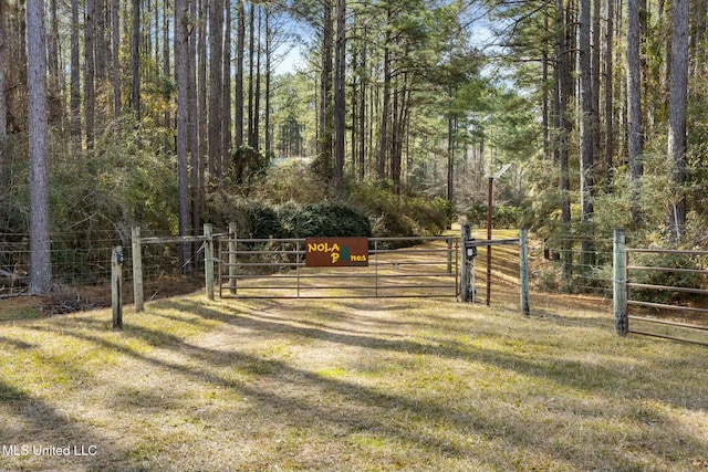 view of gate featuring a lawn