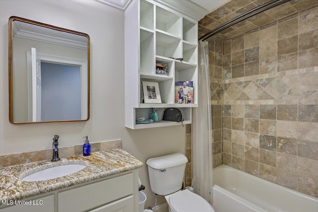 full bathroom with vanity, toilet, and shower / bath combo with shower curtain