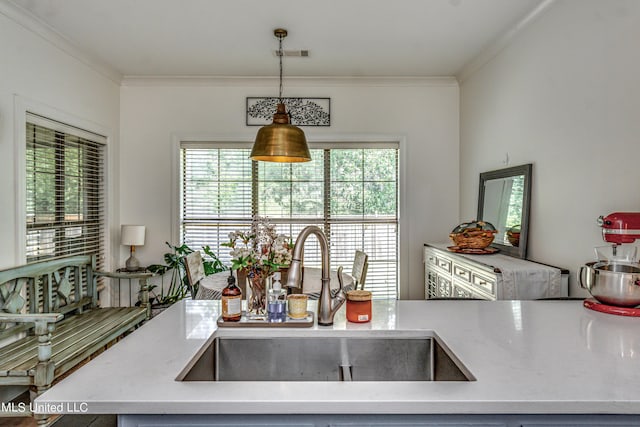 865 Wellington Way, Madison, MS 39110 - kitchen with a sink, ornamental molding, and pendant lighting