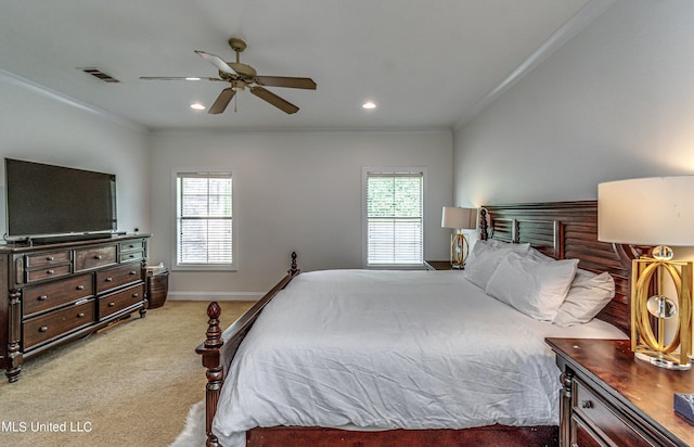 865 Wellington Way, Madison, MS 39110 - bedroom featuring light carpet, ornamental molding, baseboards, a ceiling fan, and recessed lighting