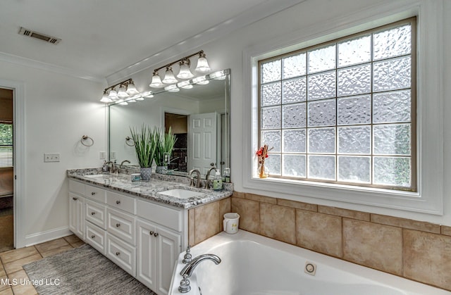 865 Wellington Way, Madison, MS 39110 - bathroom featuring double vanity, tile patterned flooring, a bath, and ornamental molding