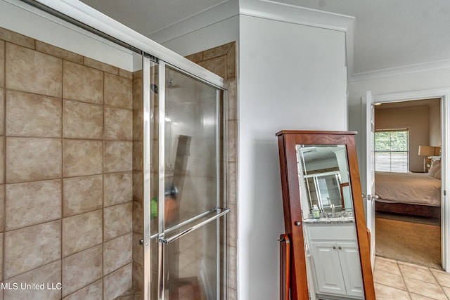 865 Wellington Way, Madison, MS 39110 - bathroom with vanity, ensuite bath, a stall shower, crown molding, and tile patterned floors