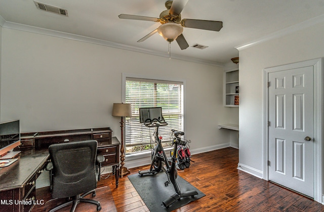 865 Wellington Way, Madison, MS 39110 - office with ornamental molding, wood finished floors, a ceiling fan, and baseboards