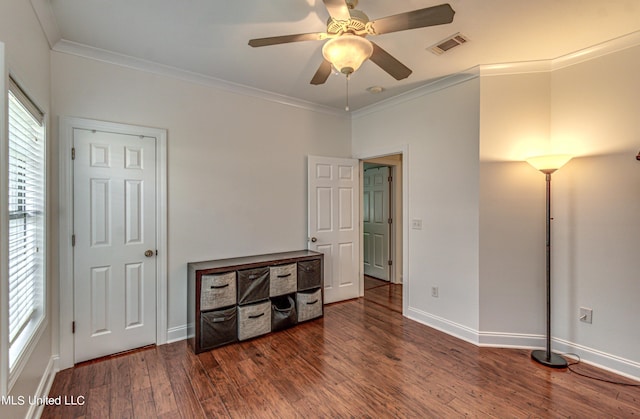 865 Wellington Way, Madison, MS 39110 - unfurnished bedroom with wood finished floors, baseboards, ornamental molding, and a ceiling fan